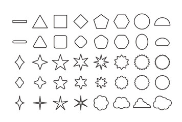基本図形モノクロベクターイラスト(線幅可変)：シンプルアイコン - Basic Geometric Shapes Monochrome Vector Illustration: Simple Icons
