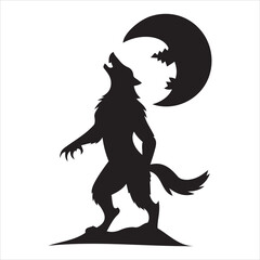 Halloween werewolf howling at moon silhouette, minimalist vector