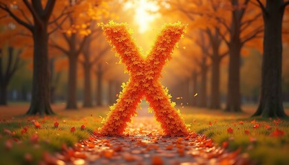 Autumn Leaves Forming The Letter X In A Forest Pathway