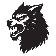 Halloween werewolf snarling silhouette, minimalist vector