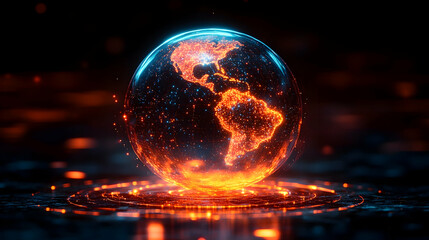 Glowing digital earth sphere visualization