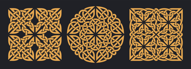Celtic square and circular knots. Geometric decorative ornament design.
