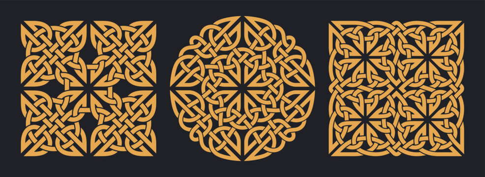 Celtic square and circular knots. Geometric decorative ornament design.