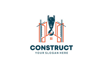 Crane hook logo design with house and building logo symbol