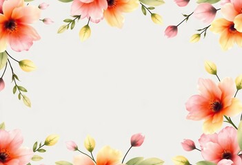 Delicate pink and yellow watercolor floral and leaf seamless pattern, featuring ample empty space for design use, watercolor, image