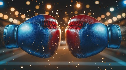 Boxing Gloves in Action with Dynamic Background and Bokeh Effect