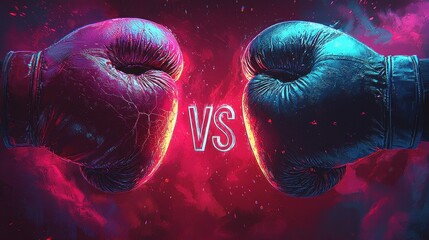 Vivid Boxing Gloves Clash Concept Against Dramatic Background