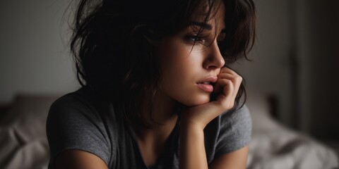 Naklejka premium Woman Pensive in Bed, Introspective Mood