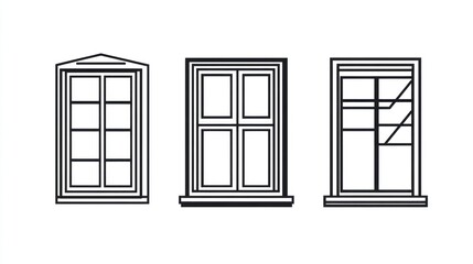 Three window styles, architectural design, white background, home improvement