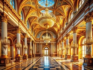 Obraz premium Majestic Golden Columns Grand Hall - Architectural Photography