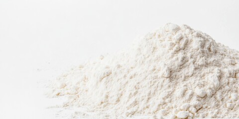 Mound of Fine Powder: Flour or Similar Ingredient for Cooking and Baking, Shot Against a Plain White Backdrop