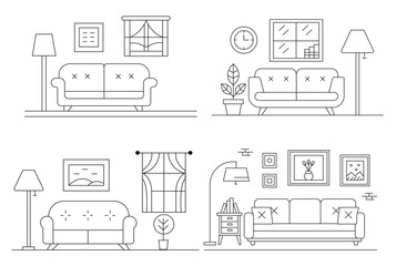 Minimalistic Sofa line art, abstract furniture design for modern homes, comfortable living room.

