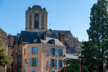 Historical city center and the cathedral of Le Mans, France on a sunny morning.