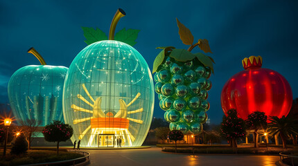 Building In Fruit Style, Modern Buildings Concept, Generative Ai