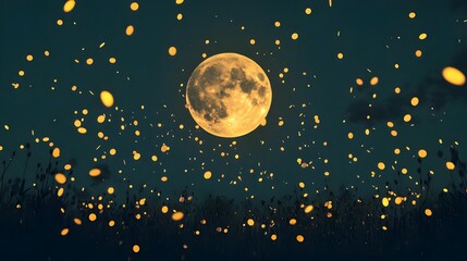 Serene Blue and Gold Particles in a Tranquil Night Scene