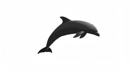 Obraz premium A monochrome dolphin leaping upwards in a stylized illustration against a plain white background