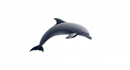 Fototapeta premium Illustration of a single gray dolphin swimming in the ocean on a plain white background isolated