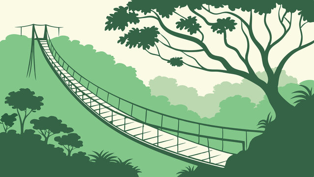 Fototapeta Rope Bridge Suspended Over Dense Green Tropical Rainforest