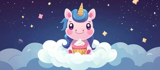 Fototapeta premium Cute unicorn cupcake cloud night design