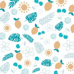 Tropical exotic summer background design. Lemon orange leaf juicy background