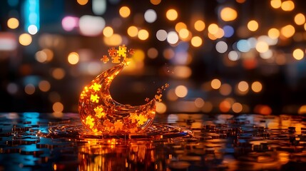 Sculpted Water Drop in Puzzle Shape with Soft Bokeh Background