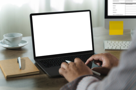 mock up Using laptop with blank screen computer modern