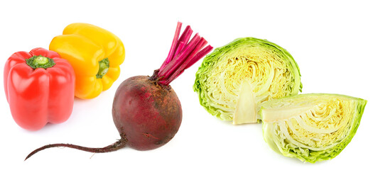 Set of vegetables isolated on white. Wide photo. Collage.