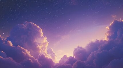 Sunset through majestic clouds at night