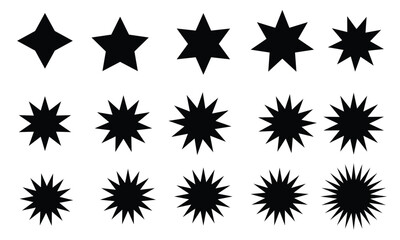 Black Starburst Silhouettes Collection of Various Star Shapes Icons