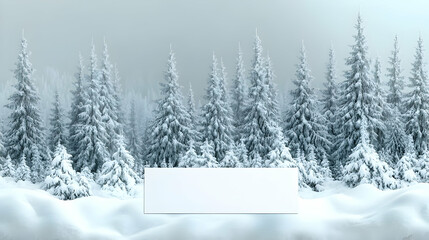 Naklejka premium Blank sign in snowy forest Winter wonderland scene (1)