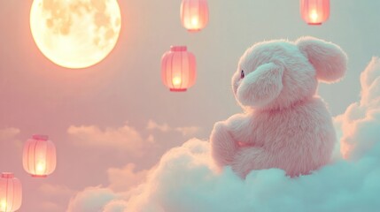 Fluffy bunny on cloud, Mid-Autumn Festival