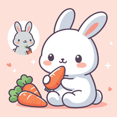 cute rabbit vector image eating carrots