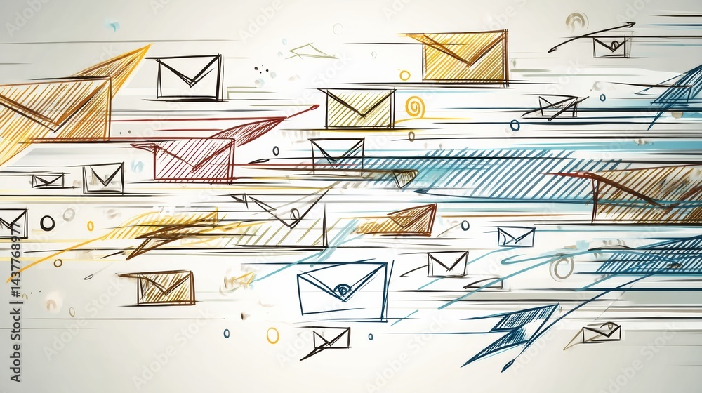 Leinwandbilder Dynamic Flow of Stylized Email Icons and Communication Lines Representing Digital Connectivity in Modern Communication Channels