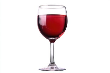 Tall elegant wine glass filled with rich red wine, showcasing deep color and clarity, standing on slender stem, highlighting sophistication of the drink, concept of fine dining, wine industry.