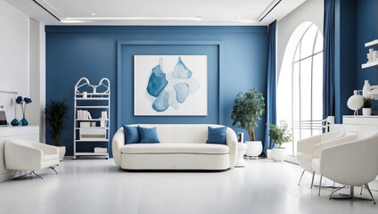 A Stylish White and Blue Doctor's Office Interior, Highlighting a Clean, Modern, and Professional Healthcare Space