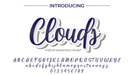Clouds Font Stylish brush painted an uppercase vector letters, alphabet, typeface