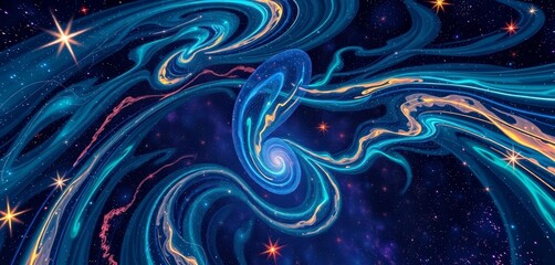 Infinitely repeating celestial swirls, starbursts, and constellations within a Droste effect, graphic, droste effect