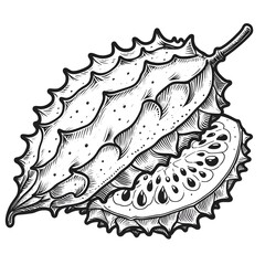 Soursop  minimalist black and white silhouette drawing vector illustration
