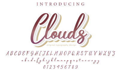Clouds Font Stylish brush painted an uppercase vector letters, alphabet, typeface