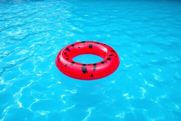 watermelon floating in a swimming pool with an inflatable ring