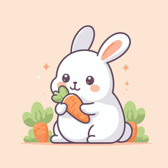 cute rabbit vector image eating carrots