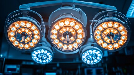advanced surgical operating room lights brightly illuminating medical theatre