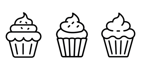 cupcake outline or line icon design bundle.