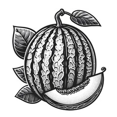Crenshaw Melon minimalist black and white silhouette drawing vector illustration