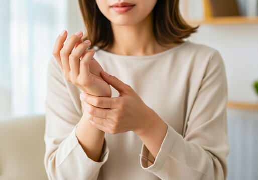左手首に腱鞘炎の痛みを感じる女性