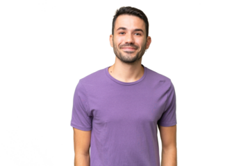 Young handsome caucasian man over isolated background laughing