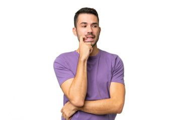 Young handsome caucasian man over isolated background nervous and scared