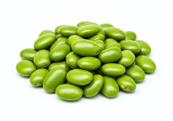 Pile of fresh green edamame beans isolated on white background