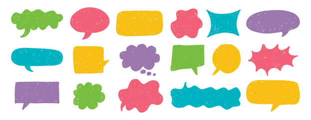 speech bubble texture chalk pencil doodle set. Crayon speech bubble frame, comic talk balloon Grunge colorful collection.