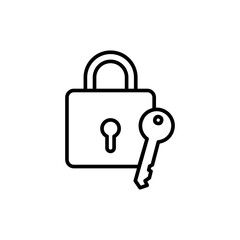 lock and key icon, simple flat style, illustration, logo sign symbol pictogram template, for ui or ux isolated on white for mobile app, editable
